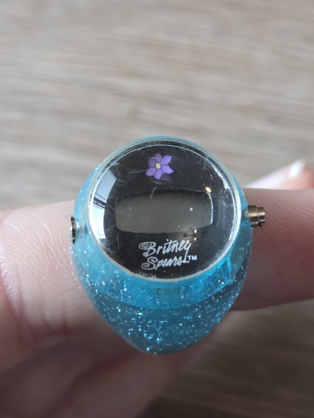 Rare Vintage 90s Y2K Britney Spears Blue Glitter Plastic Bauble Watch Ring